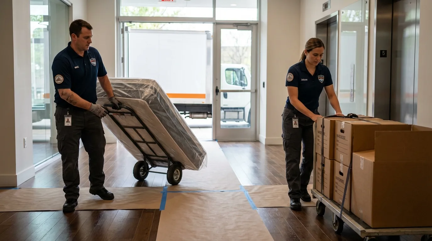 Professional apartment movers loading elevator in Fritch, TX
